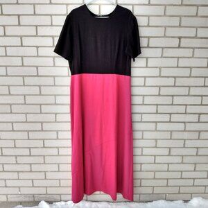 Vintage Handmade Mennonite Dress Size Large 44" Bust Pink Black Modest Boho